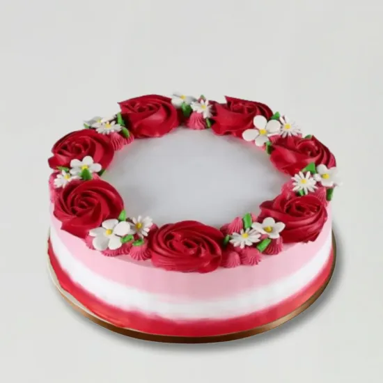 Order Lovely Red Roses Around Vanilla Cake Online in Bhopal - Blue Heaven Lovely Red Roses Around Vanilla Cake - Blue Heaven