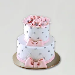 Pink Bow 2 Tier Truffle Cake