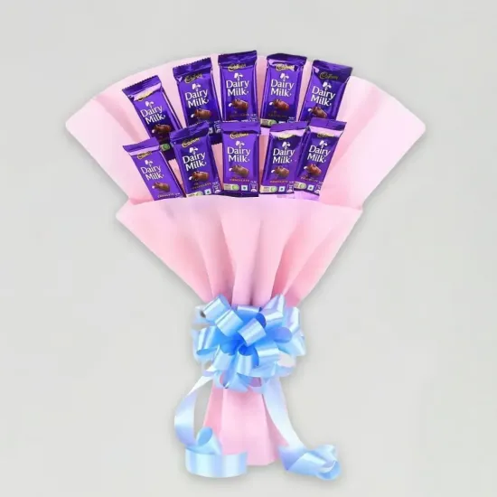 Order 10 Cadbury Dairy Milk Bouquet Online in Bhopal - Blue Heaven Bakery 10 Cadbury Dairy Milk Bouquet - Blue Heaven