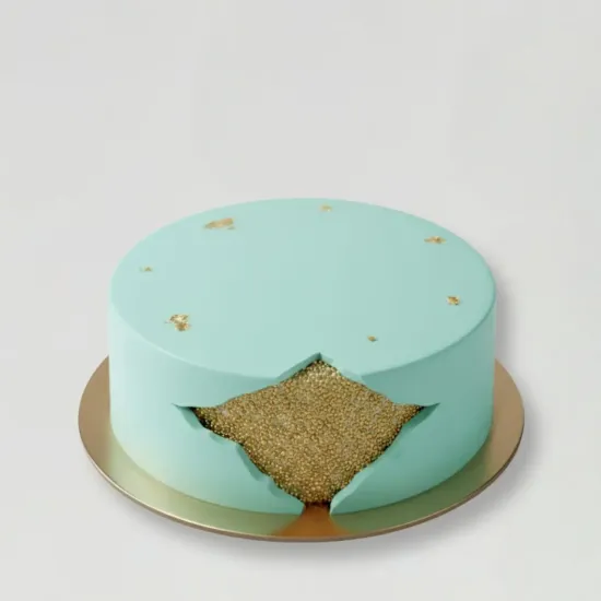 Aqua Gold Fondant Fault Line Cake by Blue Heaven
