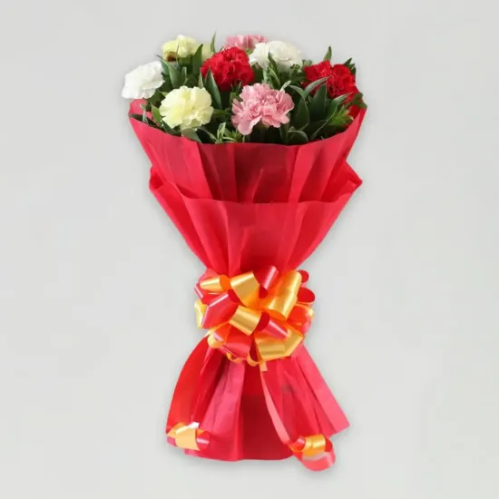 Order 8 Mixed Carnations Flower Bouquet Online in Bhopal - Blue Heaven Bakery 8 Mixed Carnations Flower Bouquet - Blue Heaven