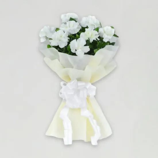 Order 8 White Carnations Flower Bouquet Online in Bhopal - Blue Heaven Bakery 8 White Carnations Flower Bouquet - Blue Heaven
