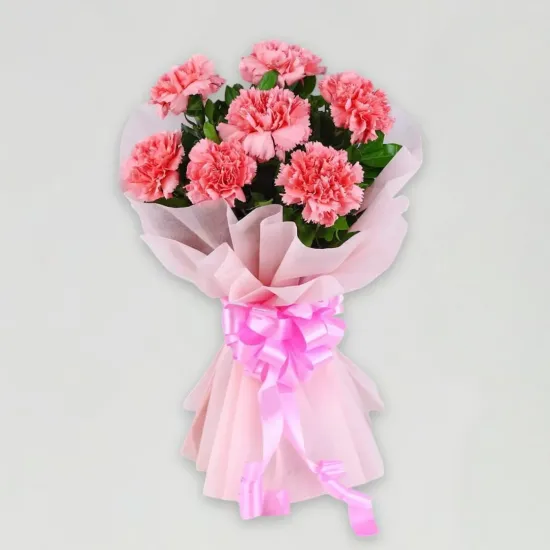 Order Beautiful 8 Pink Carnations Flower Bouquet Online in Bhopal - Blue Heaven Beautiful 8 Pink Carnations Flower Bouquet - Blue Heaven