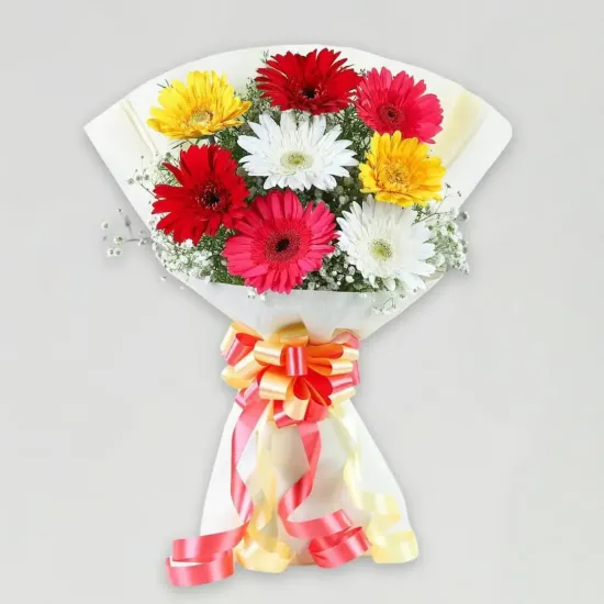 Order Mixed Brilliance Gerbera Flower Bouquet Online in Bhopal - Blue Heaven Mixed Brilliance Gerbera Flower Bouquet - Blue Heaven