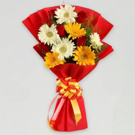 Order Mixed Elegance Gerberas Bouquet Online in Bhopal - Blue Heaven Bakery Mixed Elegance Gerberas Bouquet - Blue Heaven