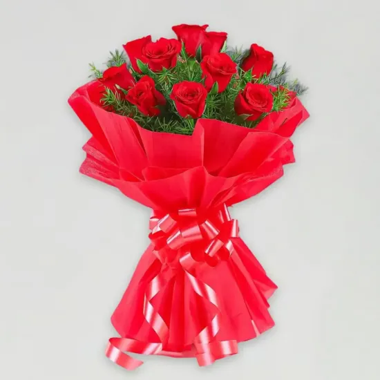 Order 10 Red Roses Bouquet Online in Bhopal - Blue Heaven 10 Red Roses Bouquet - Blue Heaven