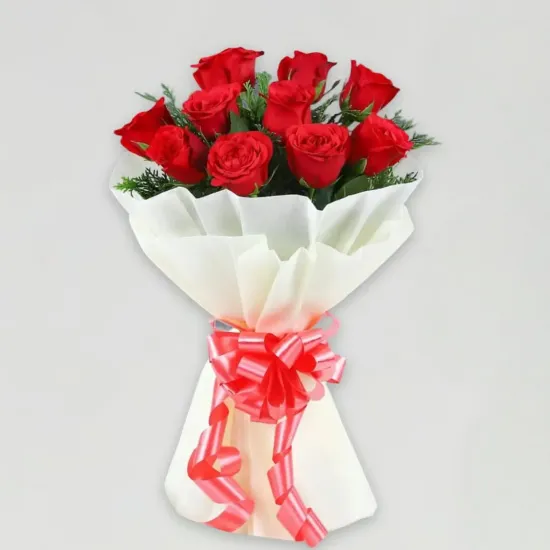 10 Red Roses Bouquet cream paper packing - Blue Heaven