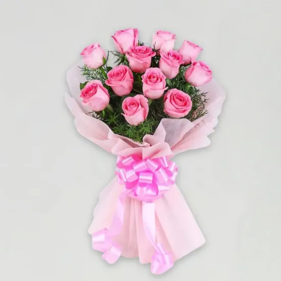 Order 12 Pink Roses Bouquet Online in Bhopal - Blue Heaven 12 Pink Roses Bouquet - Blue Heaven