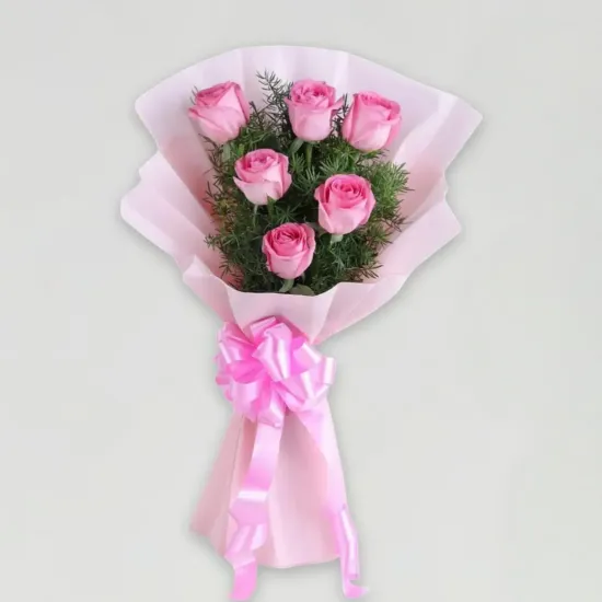 Order 6 Pink Roses Bunch Online in Bhopal - Blue Heaven Bakery 6 Pink Roses Bunch - Blue Heaven