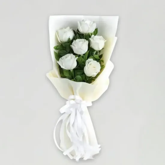 Order 6 White Roses Bunch Online in Bhopal - Blue Heaven Bakery 6 White Roses Bunch - Blue Heaven