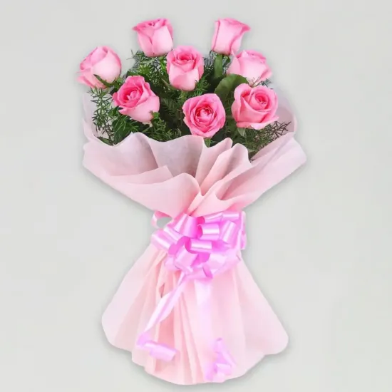 Order 8 Pink Roses Bouquet Online in Bhopal - Blue Heaven 8 Pink Roses Bouquet - Blue Heaven