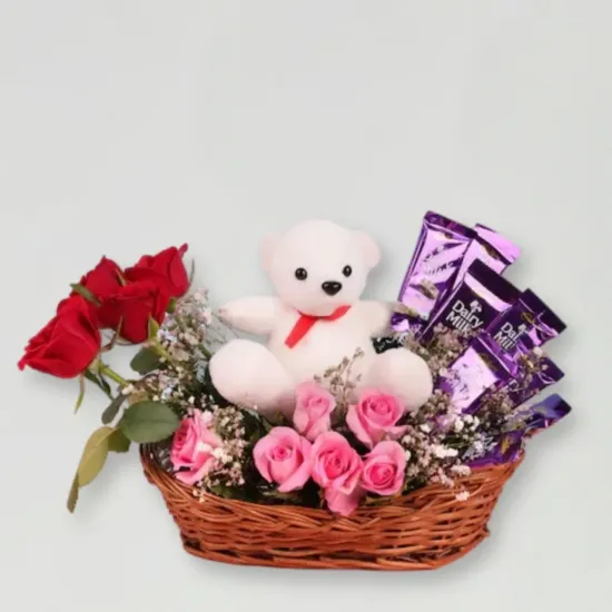 Order Charismatic Rose and Teddy Arrangement Online in Bhopal - Blue Heaven Bakery Charismatic Rose and Teddy Arrangement - Blue Heaven