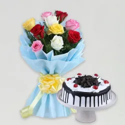 Mix Roses and Black Forest Cake Combo Mix Roses and Black Forest Cake Combo