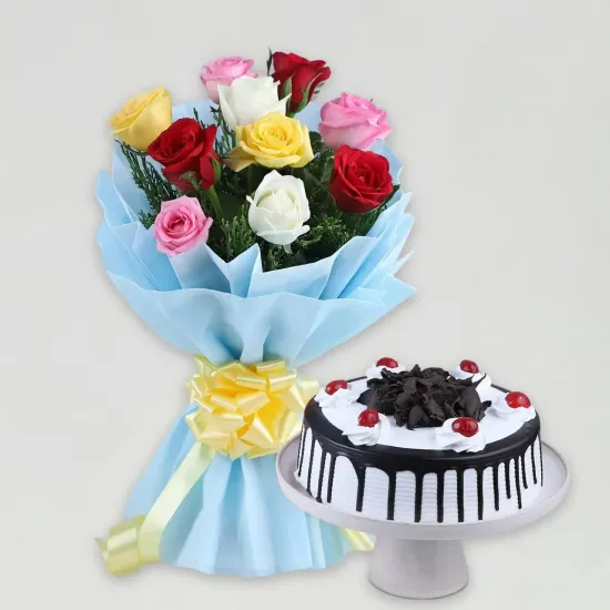 Mix Roses and Black Forest Cake Combo - Blue Heaven