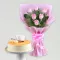 Pink Rose Bouquet & Cake Combo