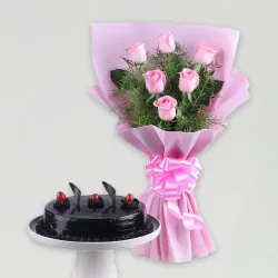 Pretty In Pink Bouquet & Truffle Cake Combo Pretty In Pink Bouquet & Truffle Cake Combo