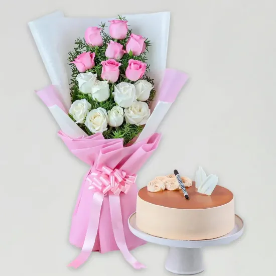 Order Pretty In Pink Rose Bouquet & Cake Combo Online in Bhopal - Blue Heaven Bakery Pretty In Pink Rose Bouquet & Cake Combo - Blue Heaven
