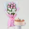 Pretty In Pink Rose Bouquet & Cake Combo