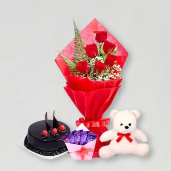 Order Sweet Love Combo – Roses, Cake, Chocolates & Teddy Online in Bhopal - Blue Heaven Sweet Love Combo – Blue Heaven