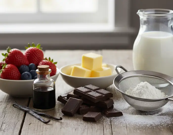 Fresh fruits chocolate and vanilla used in Blue Heaven cakes Bhopal