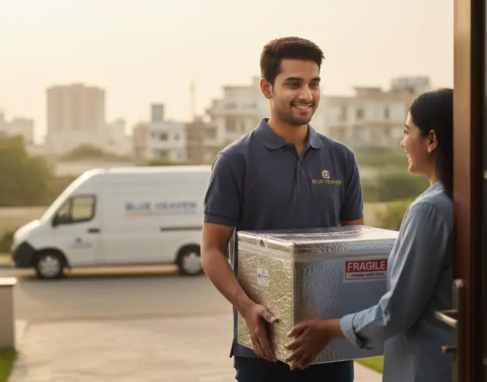 Blue Heaven delivery team safely delivering fresh cakes across Bhopal