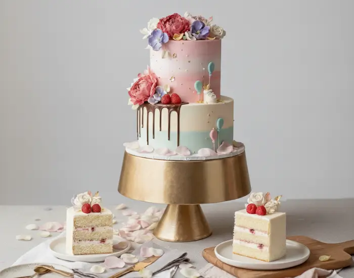 Soft and Harmonious Cake Colour Palette Styling Cake styled with a soft and harmonious colour palette for a premium look