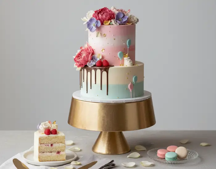 Cake Stand Styling – Premium Height & Elegance Premium cake displayed on a stylish cake stand to create height and elegance