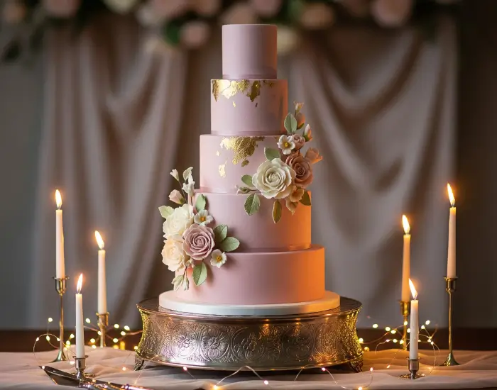 Movie-inspired luxury cake setup with soft lights, premium props and elegant styling – Blue Heaven Cake Shop in Bhopal