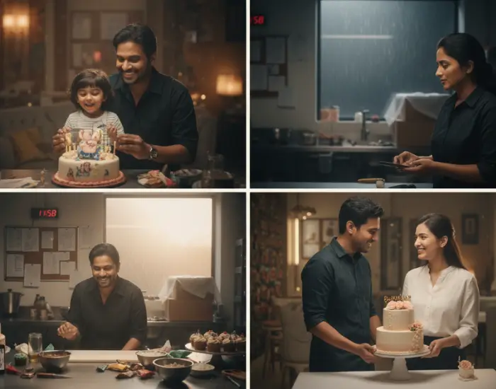 Cake Artist Gaining Confidence After Overcoming Creative Stress A cake artist smiling confidently in the bakery after overcoming stress and finding creative flow