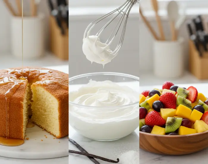 Fresh Fruit Cake Recipe – Whipped Cream & Sponge Preparation Fresh fruit cake sponge and whipped cream preparation step for Indian-style fruit cake recipe