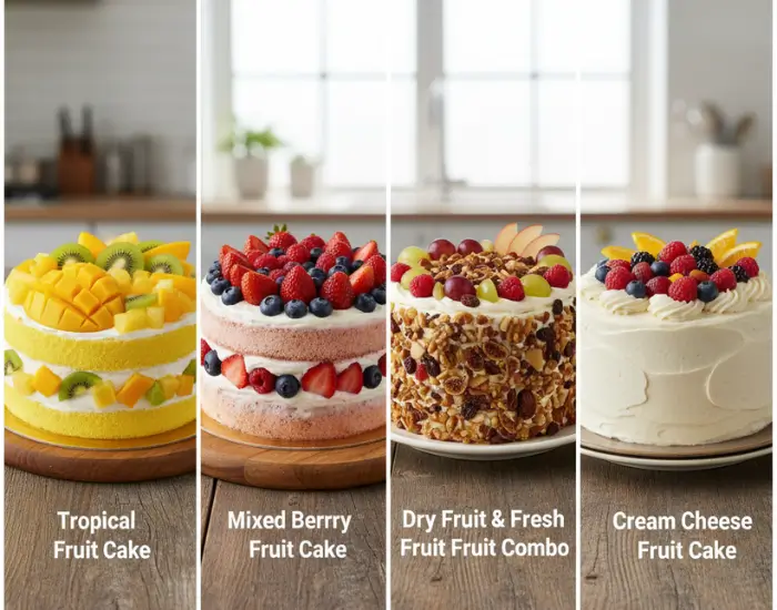 Fruit Cake Variations – Tropical, Berry & Dry Fruit Different types of fruit cakes – tropical, mixed berry and dry fruit versions