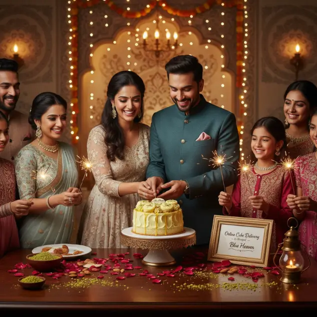 Eggless Rasmalai cake served at an Indian celebration with family