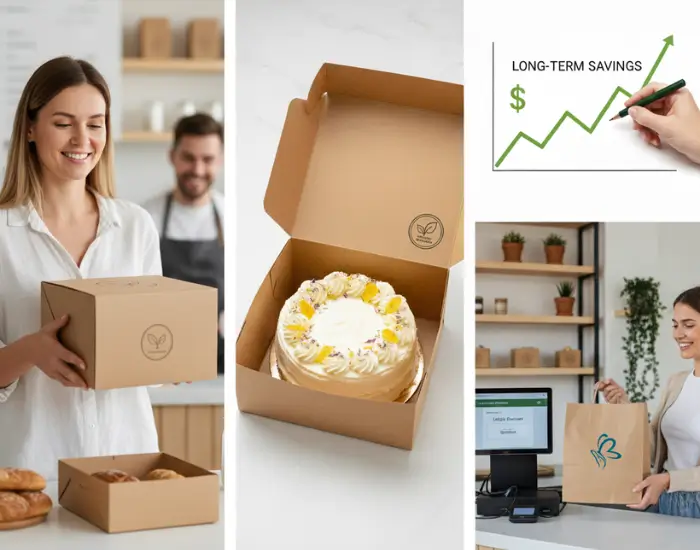 Sustainable Cake Packaging Box – Blue Heaven Woman holding eco-friendly cake packaging box by Blue Heaven