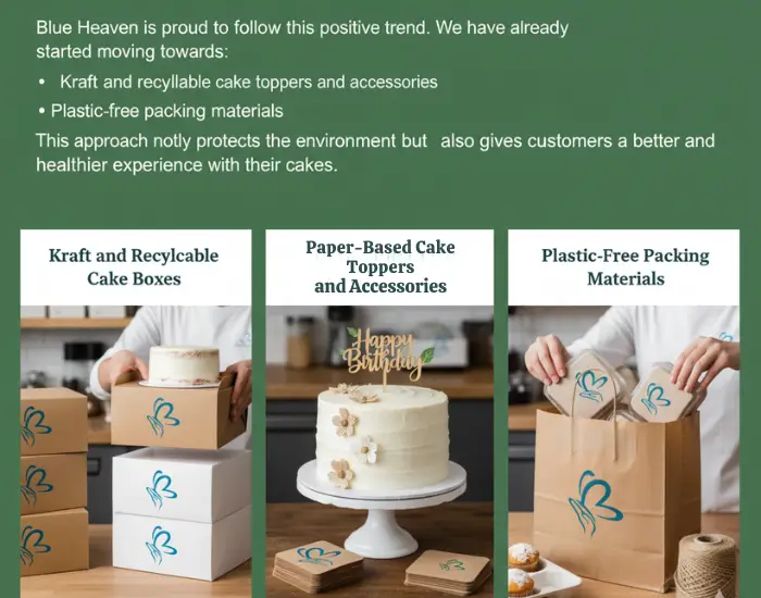 Eco-Friendly Kraft Cake Boxes and Paper Cake Toppers – Blue Heaven Kraft cake boxes and paper-based cake toppers used by Blue Heaven for sustainable packaging