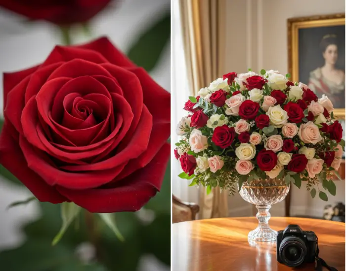 Close-up red rose with a premium rose bouquet arranged for gifting