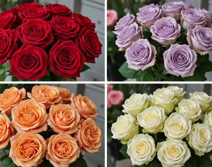 Assorted rose colours including red, peach, yellow, and lavender for personalized gifting