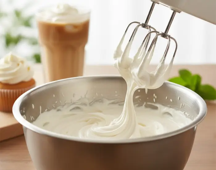How to Make Whipped Cream at Home | Blue Heaven Homemade whipped cream being prepared in a bowl