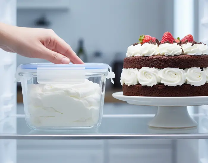 How to Store Whipped Cream Properly Whipped cream stored in an airtight container for refrigeration